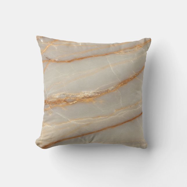 Elegant Beige and Gold Marble Pattern Throw Pillow (Front)