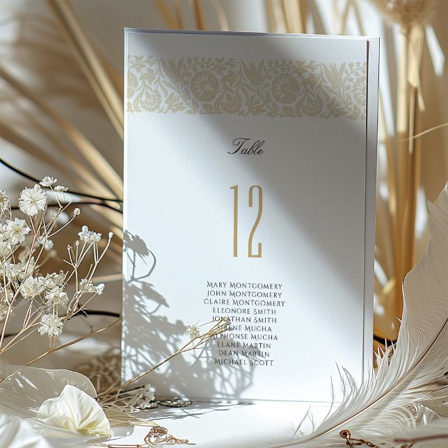 Elegant Beige and Ivory Floral Table Number Card (Creator Uploaded)