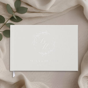 Elegant Beige and Silver Monogram Wreath Wedding Guest Book