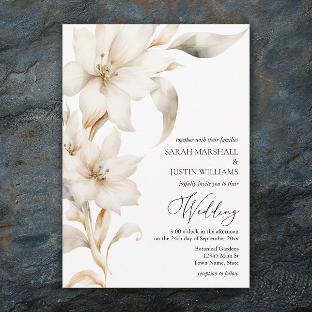 Elegant Beige and White Watercolor Floral Announce Announcement (Creator Uploaded)
