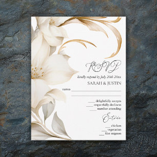 Elegant Beige and White Watercolor Floral Wedding RSVP Card