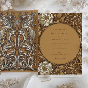 Elegant Beige Art Nouveau Floral Wedding Invitation