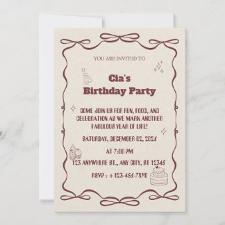 "Elegant Beige Birthday Party Invite" Invitation