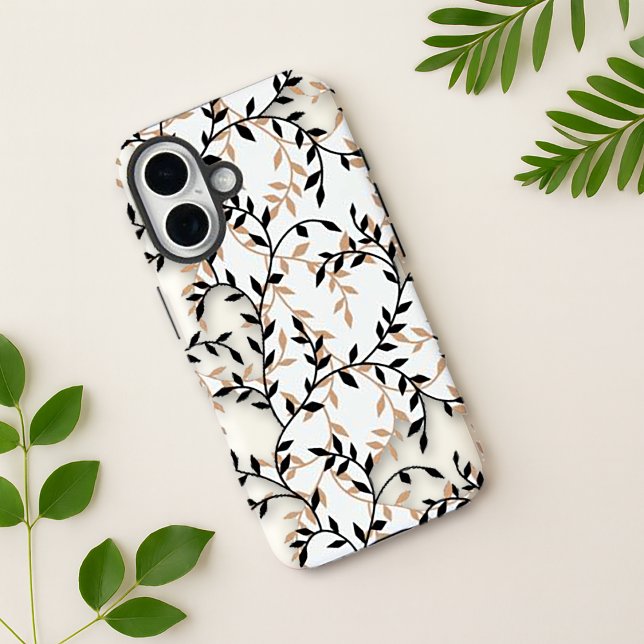 Elegant Beige Black Botanical Vine Pattern Case-Mate iPhone Case (Creator Uploaded)