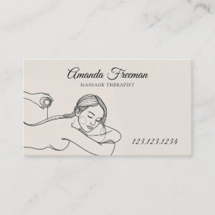 Elegant Beige & Black Massage Therapy Line Art Business Card