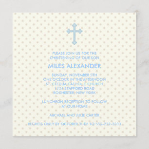 Elegant Beige Blue Cross Boys Christening Invitation