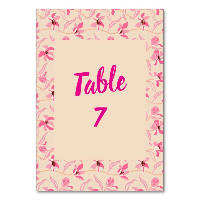 Elegant Beige & Blush Pink Floral Wedding Table Number (Front)