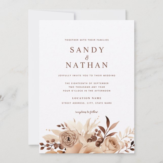Elegant Beige Boho Floral Wedding Invitation (Front)