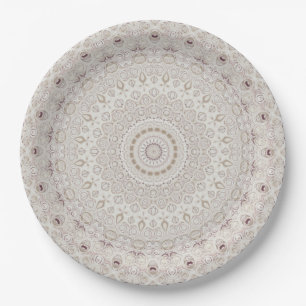 Elegant Beige Boho Medallion Design Paper Plate