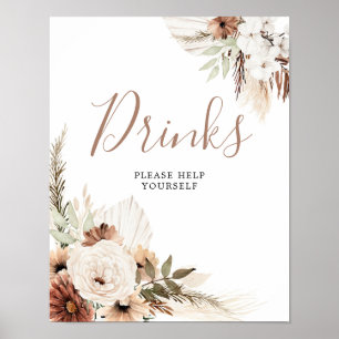 Elegant Beige Boho Pampas Grass Drinks Sign