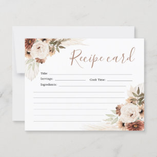 Elegant Beige Boho Pampas Grass Recipe Card