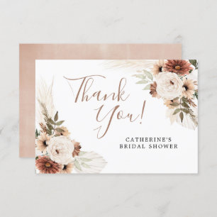 Elegant Beige Boho Pampas Grass Thank You Card