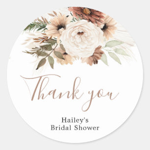 Elegant Beige Boho Pampas Grass Thank You Sticker