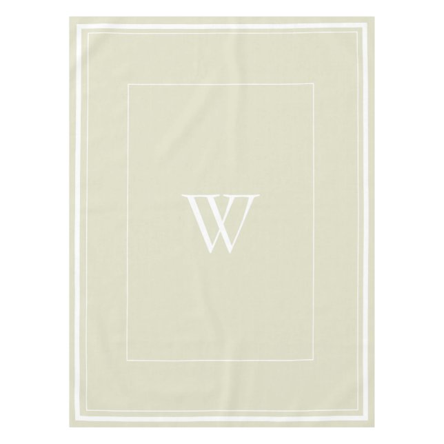 Elegant Beige Border Script Monogram Letter Shower Tablecloth (Front)