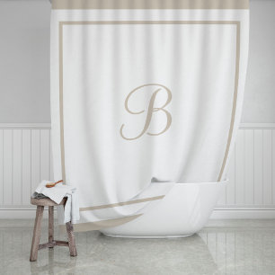 Elegant Beige Border Script Monogram Shower Curtain