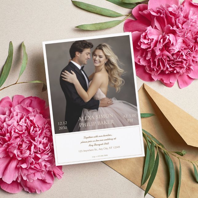 Elegant Beige Bordered Photo wedding Invitation (1)