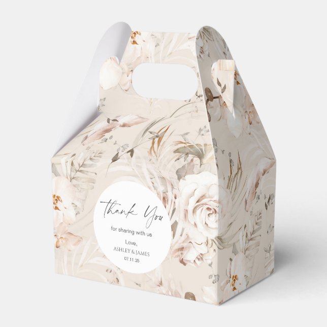 Elegant beige botanical floral garden wedding  fav favour box (Front Side)