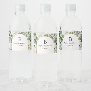Elegant Beige Botanical Greenery Bridal Shower Water Bottle Label