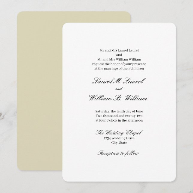 Elegant Beige Both Parents Wedding Invitation (Front/Back)
