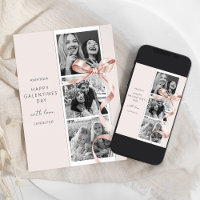 Elegant Beige Bow 3 Photo Galentines Day Card