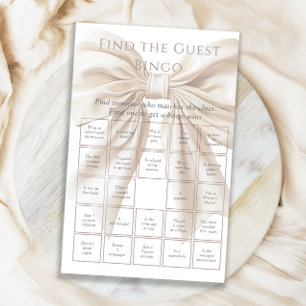 Elegant Beige Bow Find The Guest Bingo Game