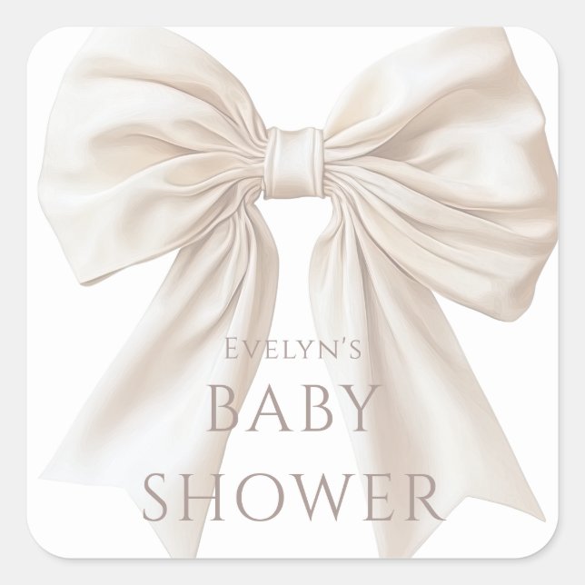 Elegant Beige Bow Gender Neutral Baby Shower Square Sticker (Front)