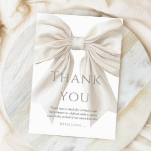 Elegant Beige Bow Gender Neutral Baby Shower Thank You Card