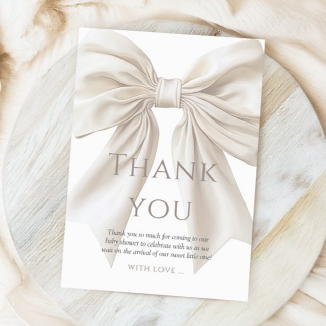 Elegant Beige Bow Gender Neutral Baby Shower Thank You Card (Creator Uploaded)