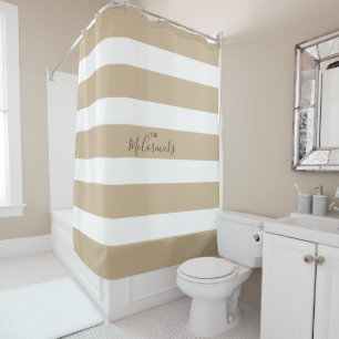 Elegant Beige Brown Hand Lettering Family Name Shower Curtain