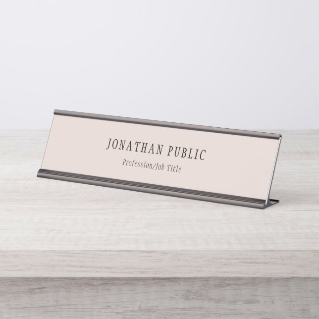 Elegant Beige Brown Modern Design Template Desk Name Plate (Front)