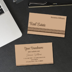 Elegant Beige Brown Stripes Professional Stylish Business Card