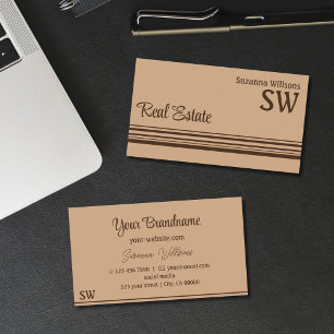 Elegant Beige Brown Stripes with Monogram Stylish Business Card