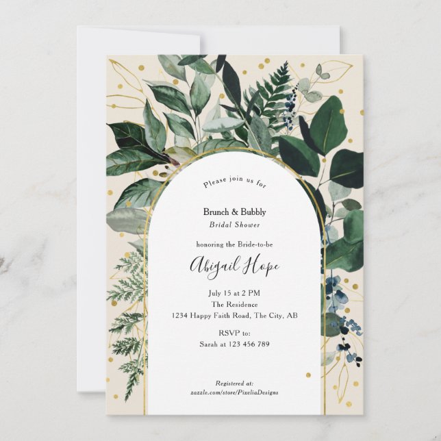 Elegant Beige Brunch and bubbly botanical leaves Invitation (Front)