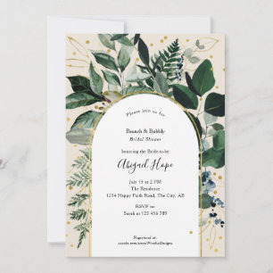 Elegant Beige Brunch and bubbly botanical leaves Invitation