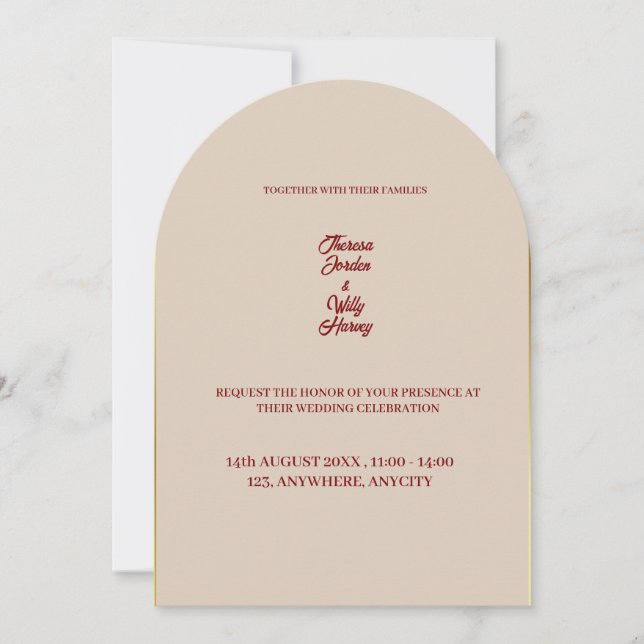 Elegant Beige & Burgundy Floral Wedding Invitation (Front)