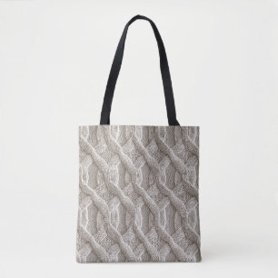 Elegant Beige Cable Knit Pattern Tote Bag