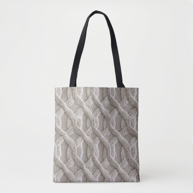Elegant Beige Cable Knit Pattern  Tote Bag (Front)
