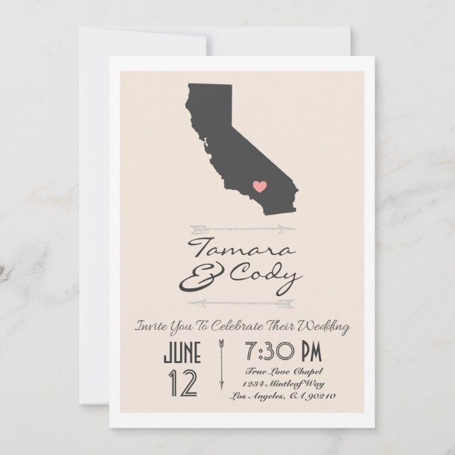 Elegant Beige California Wedding Invitation (Front)