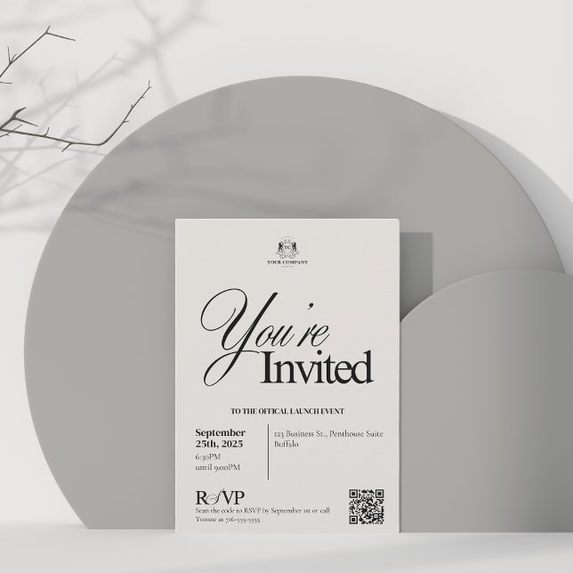 Elegant Beige Calligraphy QR Code Business Event  Invitation (Creator Uploaded)