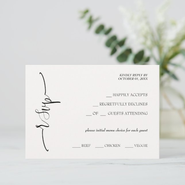 Elegant Beige Calligraphy RSVP Card (Standing Front)