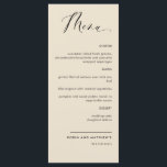 Elegant Beige Calligraphy Wedding / Reception Menu<br><div class="desc">Elegant beige cream wedding or dinner reception Menu card. Contemporary, simple and elegant design with beautiful modern hand written calligraphy. Front and back background colour in beige cream tone. Ability to change both front and / or back background colour by selecting "customise further". Design available in a variety of colour...</div>