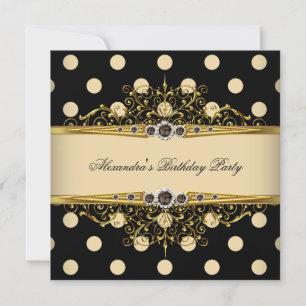 Elegant Beige Cream Gold Black Polka Birthday 2 Invitation