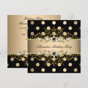 Elegant Beige Cream Gold Black Polka Birthday Invitation