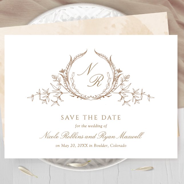 Elegant Beige Cream Monogram Calligraphy Save The Date (Creator Uploaded)