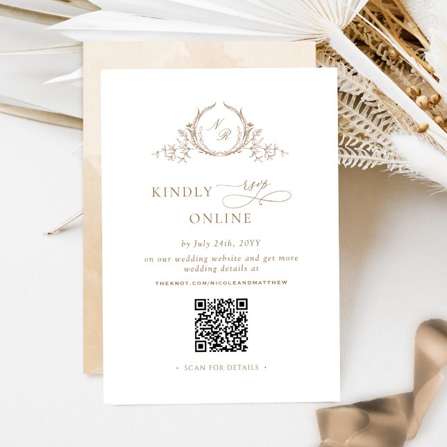 Elegant Beige Cream Monogram RSVP Online QR Code  Enclosure Card (Creator Uploaded)