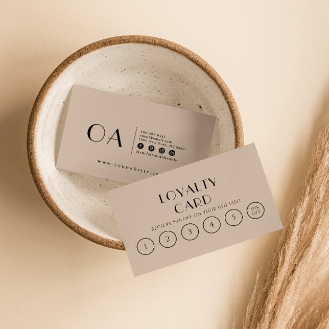 Elegant Beige Cream Neutral Boho Modern 6 Punch  Loyalty Card (Creator Uploaded)