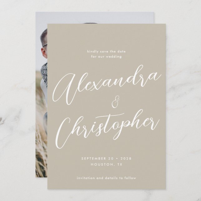 Elegant Beige Cream Wedding Engagement Photo  Save The Date (Front/Back)