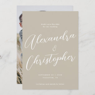 Elegant Beige Cream Wedding Engagement Photo Save The Date