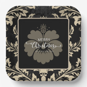 Elegant beige damask Christmas custom Paper Plates