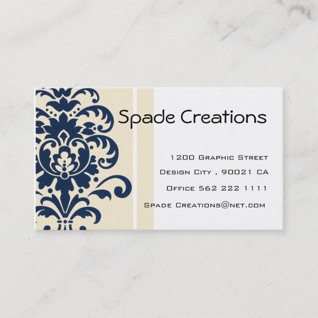 Elegant Beige Damask - Customised Business Card (Front)